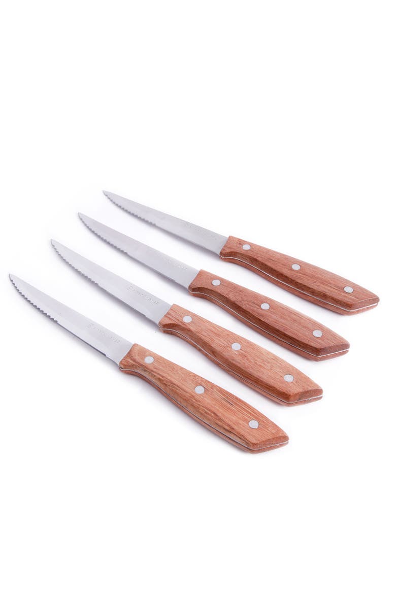Seward 4 Piece Stainless Steel Steak Knife Cutlery Set with Wood Handles, Main, color, Wood