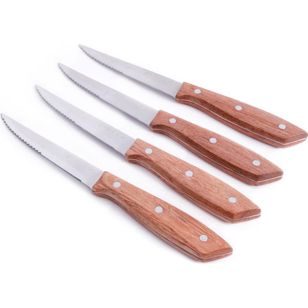 Gibson Home Seward 4 Piece Stainless Steel Steak Knife Cutlery Set With Wood Handles In Brown