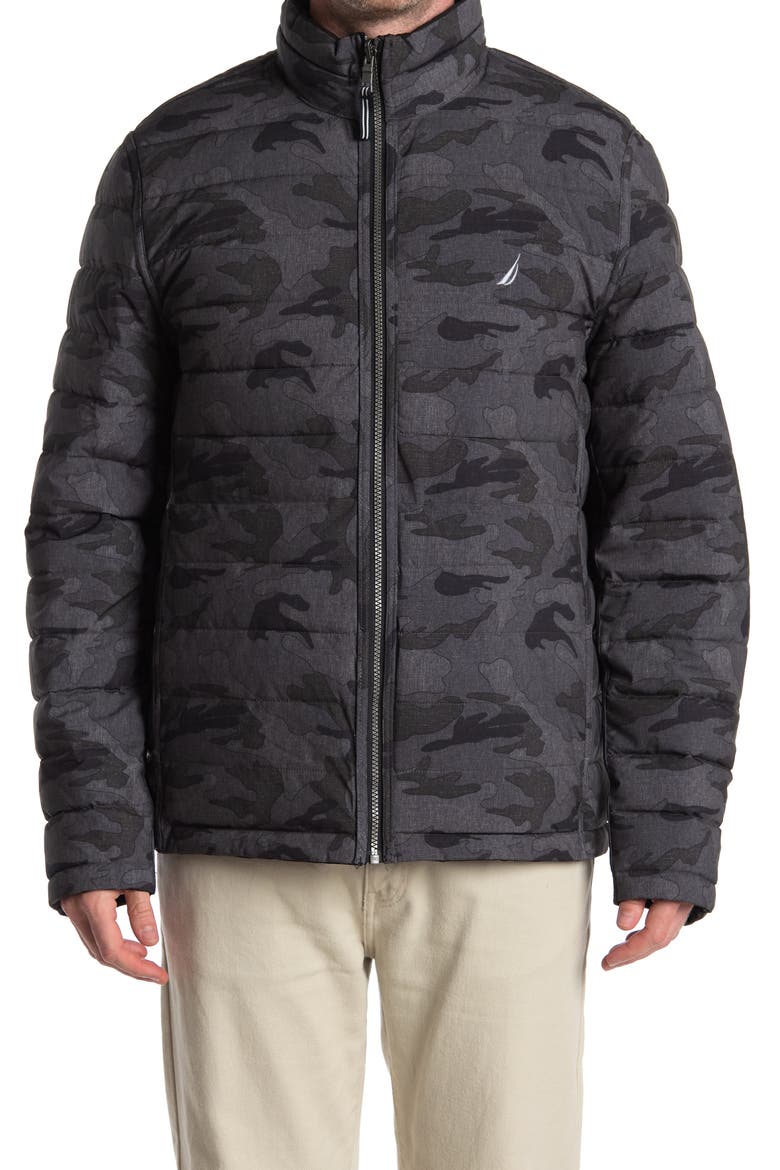 Reversible Zip Front Puffer Jacket, Alternate, color, BLACK/ HTR GREY CAMO