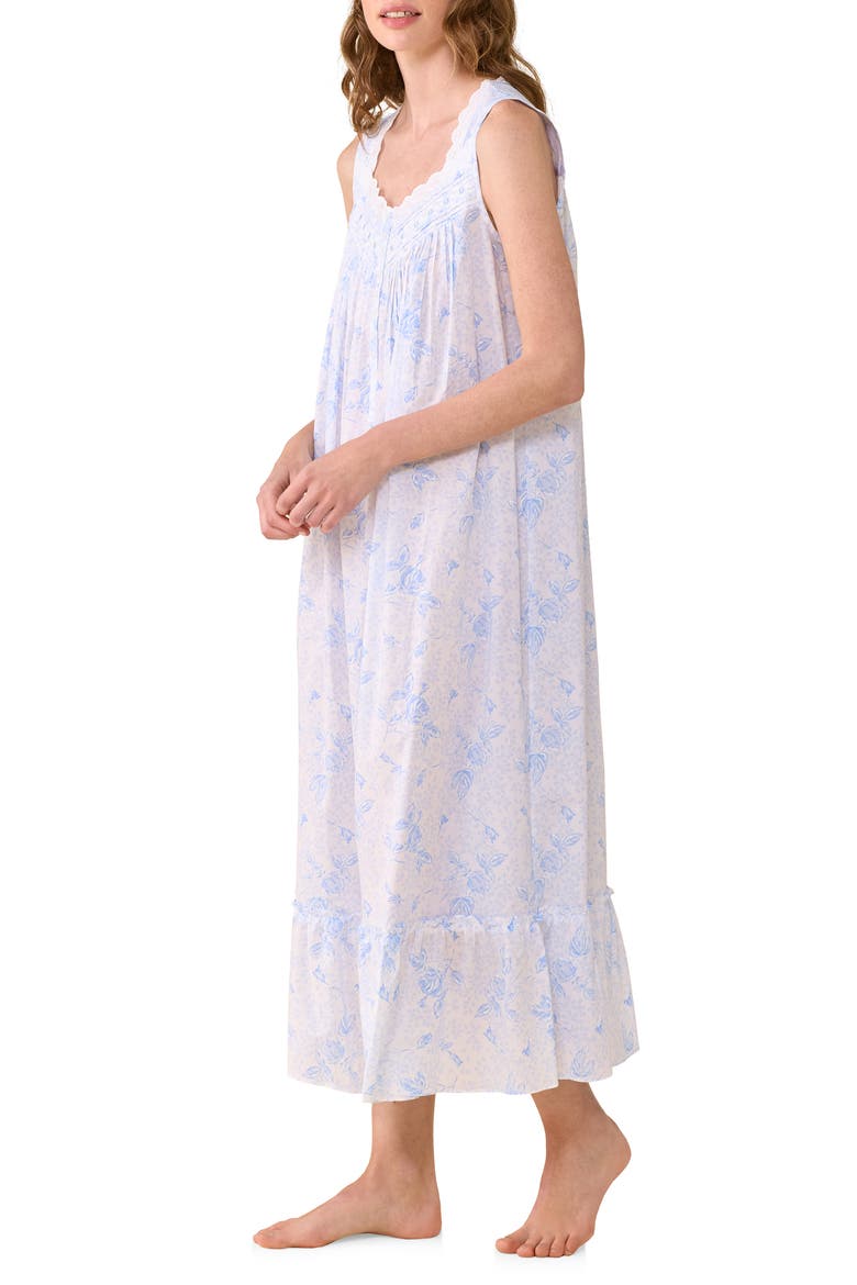 Sleeveless Cotton Woven Lawn Ballet Nightgown, Alternate, color, WHITE BLUE
