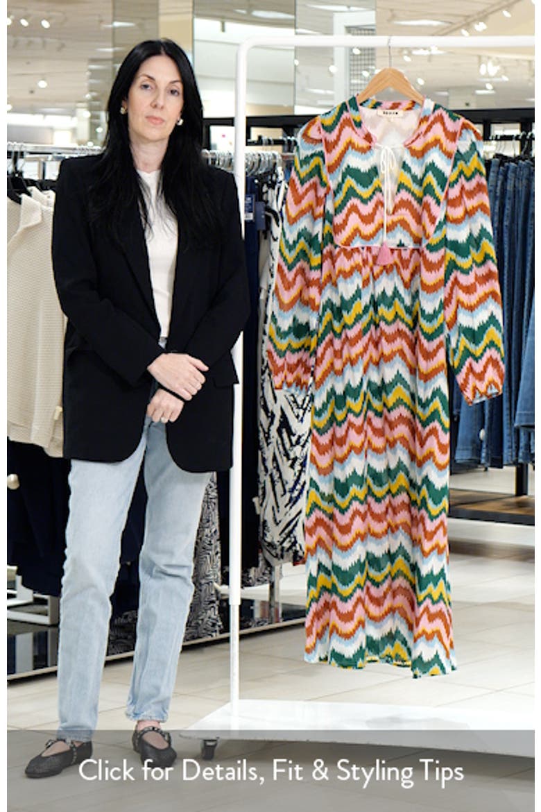 Boho Print Tie Neck Cotton Kaftan Midi Dress video