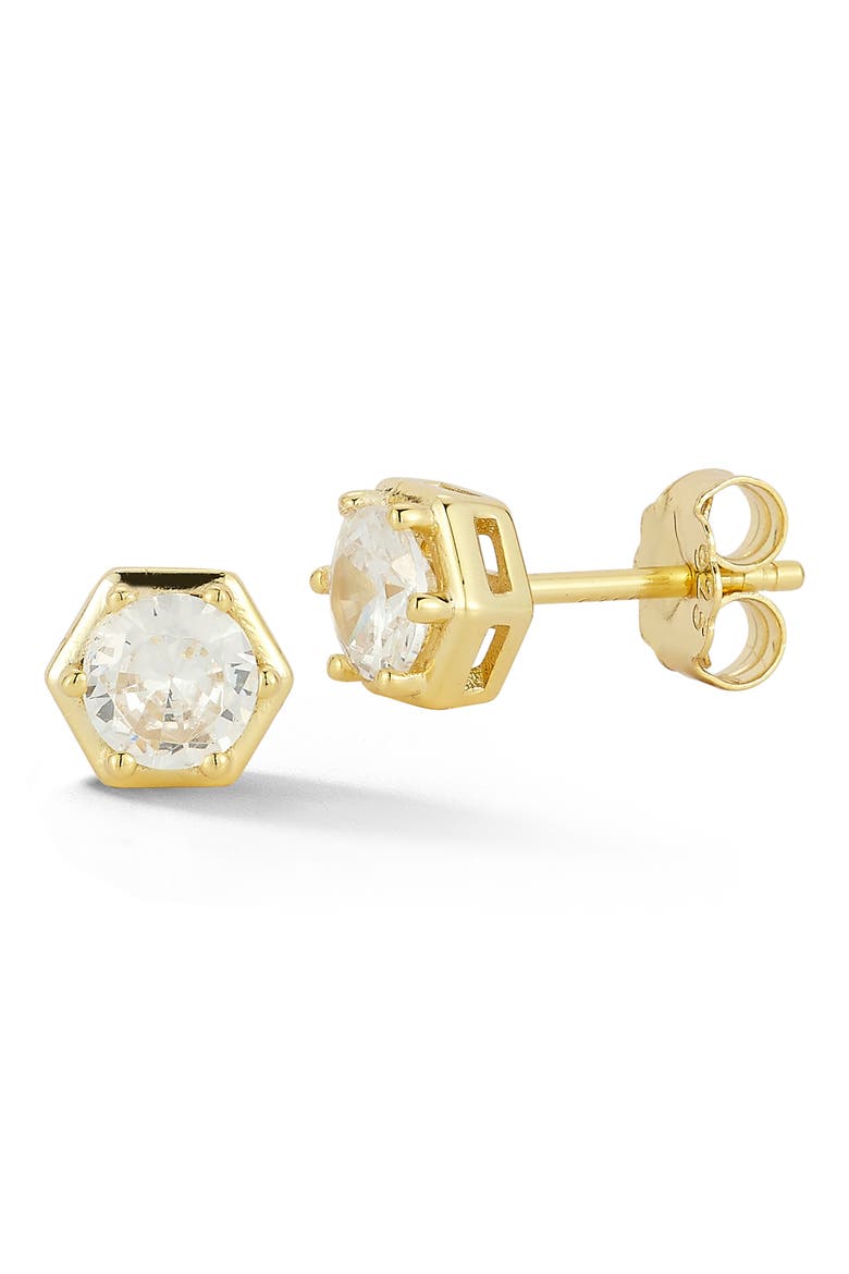 Hexagon Cubic Zirconia Stud Earrings, Main, color, GOLD