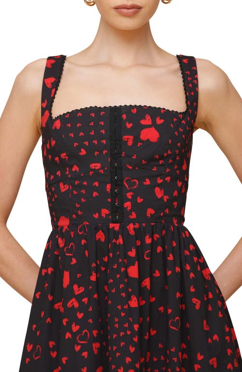 Avec Les Filles Heart Corset Midi Sundress In Red Swirl Hearts
