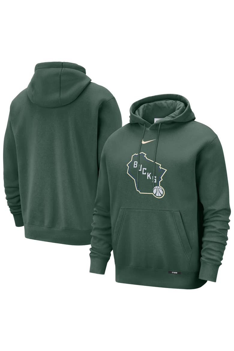 Men's Nike  Hunter Green Milwaukee Bucks 2025/26 City Edition Essential Logo Remix Hoodie, Main, color, Hunter Green