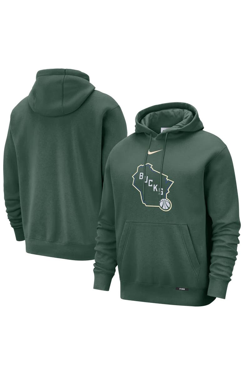 Nike Men's Nike  Hunter Green Milwaukee Bucks 2025/26 City Edition Essential Logo Remix Hoodie, Main, color, Hunter Green