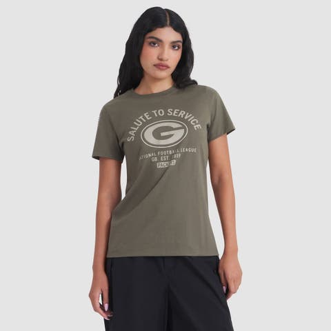 Women's Nike Olive Green Bay Packers 2025 Salute to Service Sideline T-Shirt