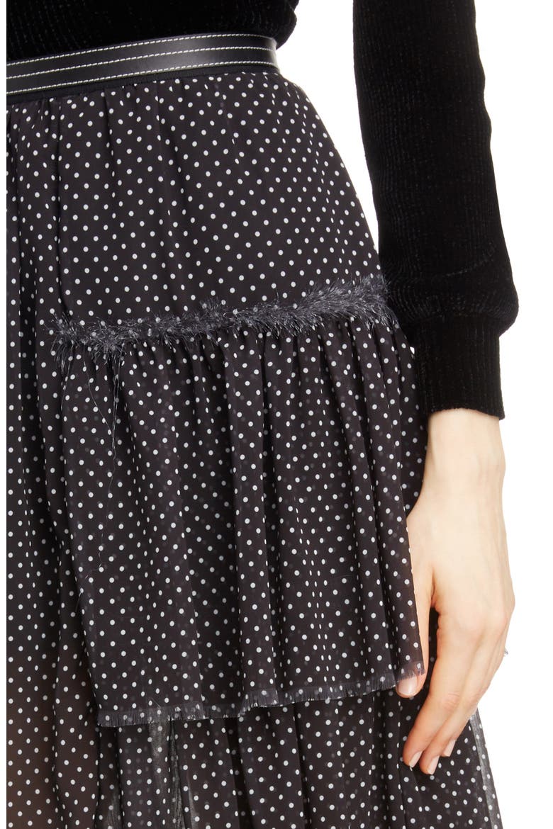 Polka Dot Asymmetrical Tiered Ruffle Skirt, Alternate, color, BLACK/ WHITE