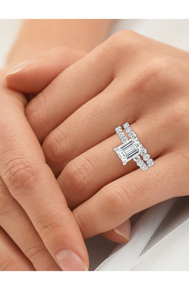 Bliss Diamond Certified 7.74Ct Emerald Diamond Side Halo Engagement Ring Set 14k Lab Grown, Alternate, color,