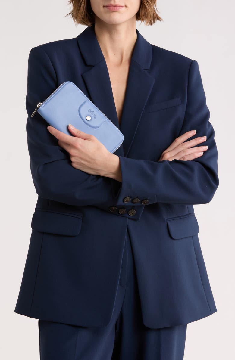 Longchamp Le Pliage Leather Wallet, Alternate, color, Blue Mist