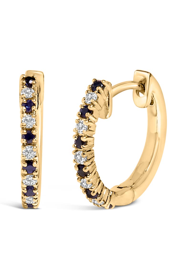 10K Yellow Gold Alternating Blue Sapphire 1/10 Ct Diamond Huggy Hoop Earrings, Main, color, Yellow