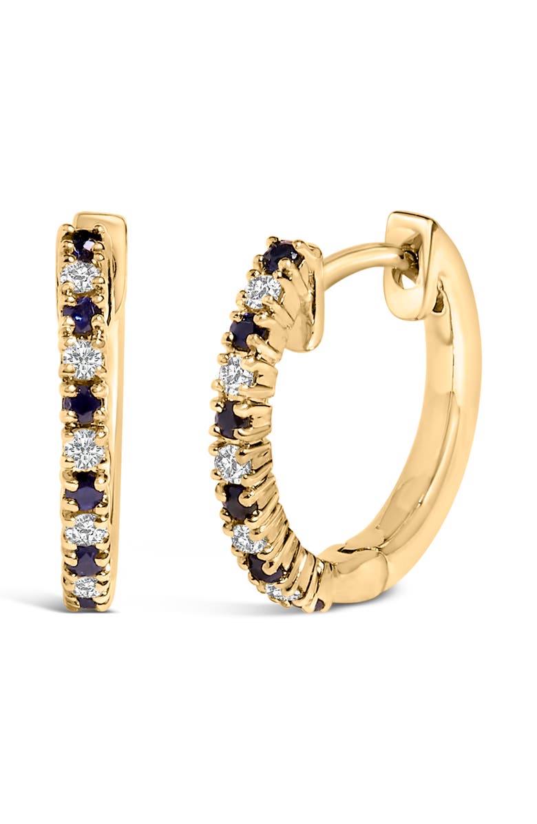 Haus of Brilliance 10K Yellow Gold Alternating Blue Sapphire 1/10 Ct Diamond Huggy Hoop Earrings, Main, color, Yellow
