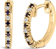 Haus of Brilliance 10K Yellow Gold Alternating Blue Sapphire 1/10 Ct Diamond Huggy Hoop Earrings