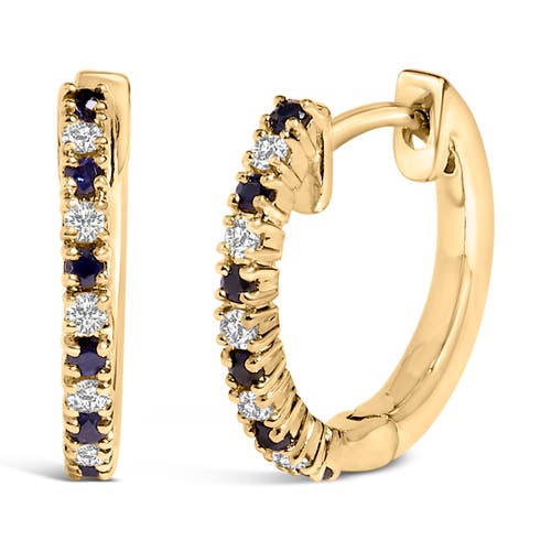 Haus of Brilliance 10K Yellow Gold Alternating Blue Sapphire 1/10 Ct Diamond Huggy Hoop Earrings at Nordstrom