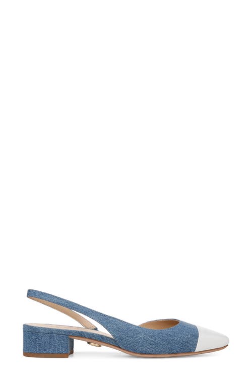 Veronica Beard Cecile Denim Leather Slingback Ballerina Pumps In Coconut/mid Blue