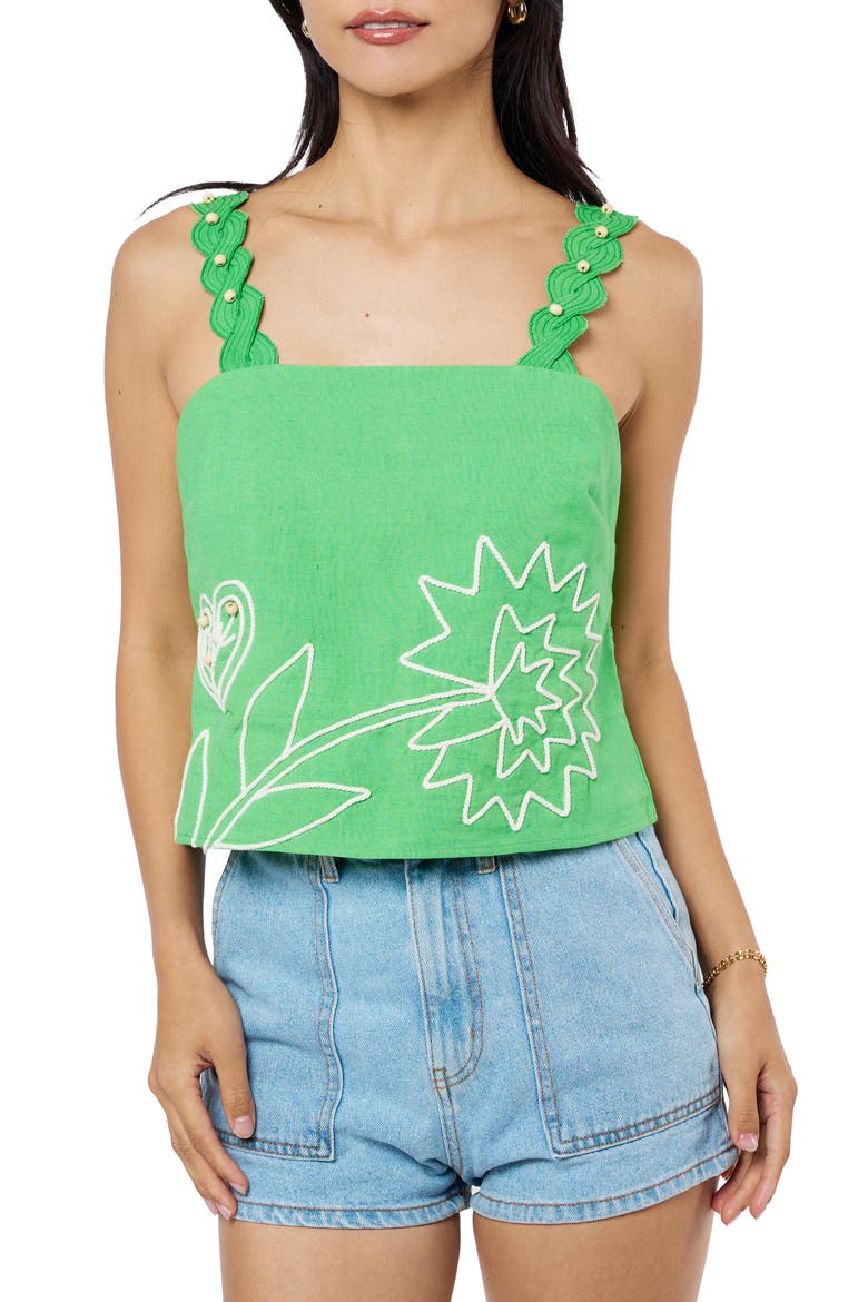 Alessia Floral Embroidery Sleeveless Top, Main, color, GREEN