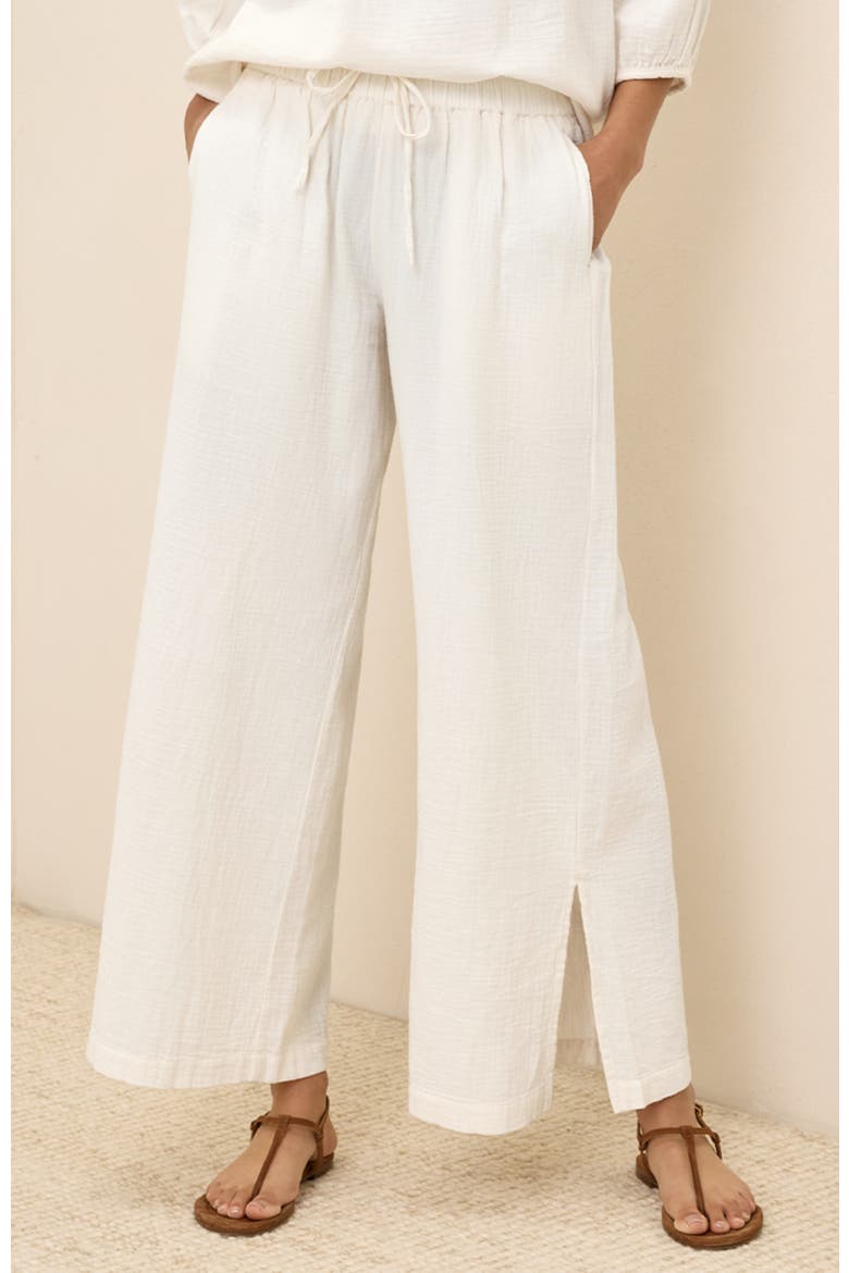 Organic Cotton Coastal Double Gauze Split Hem Pant, Alternate, color, Sea Salt