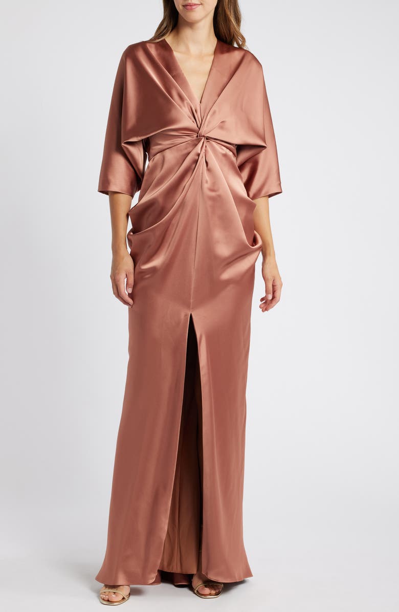 Amsale Elbow Sleeve Satin Dress, Main, color, 