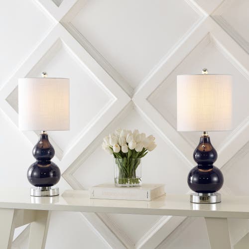 Jonathan Y Cora 22" Classic Vintage Glass Led Table Lamp With Usb Charging Port In Chrome/navy