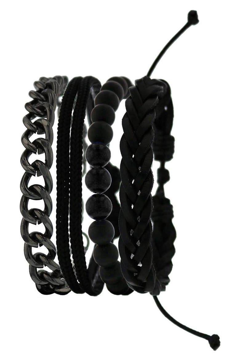 Set of 4 Mixed Bracelets, Main, color, GUN/ BLACK