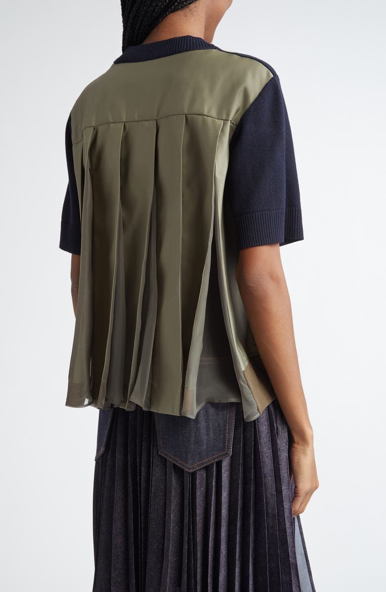 Sacai Mixed Media Short Sleeve Sweater, Alternate, color,