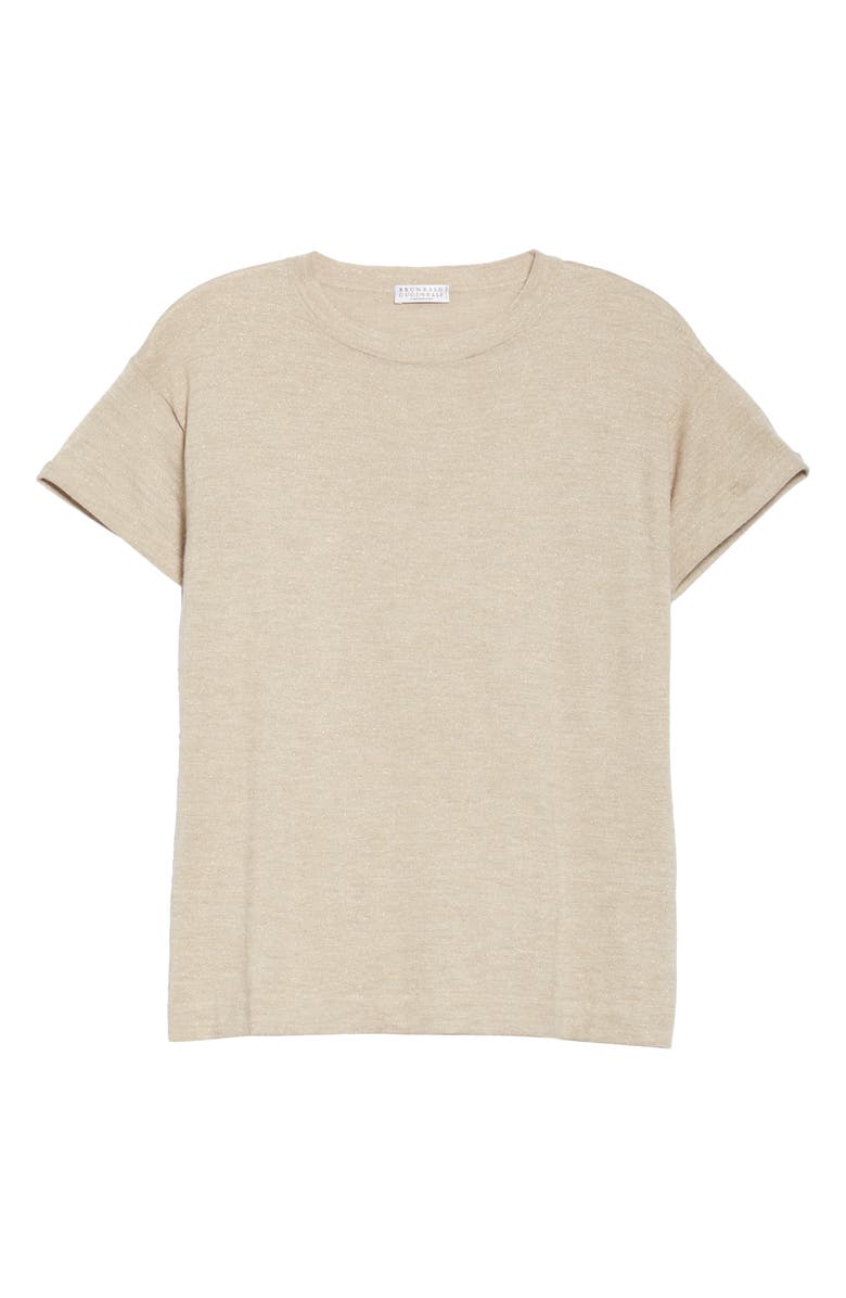 Brunello Cucinelli Metallic Cashmere Blend Tee Sweater, Alternate, color,