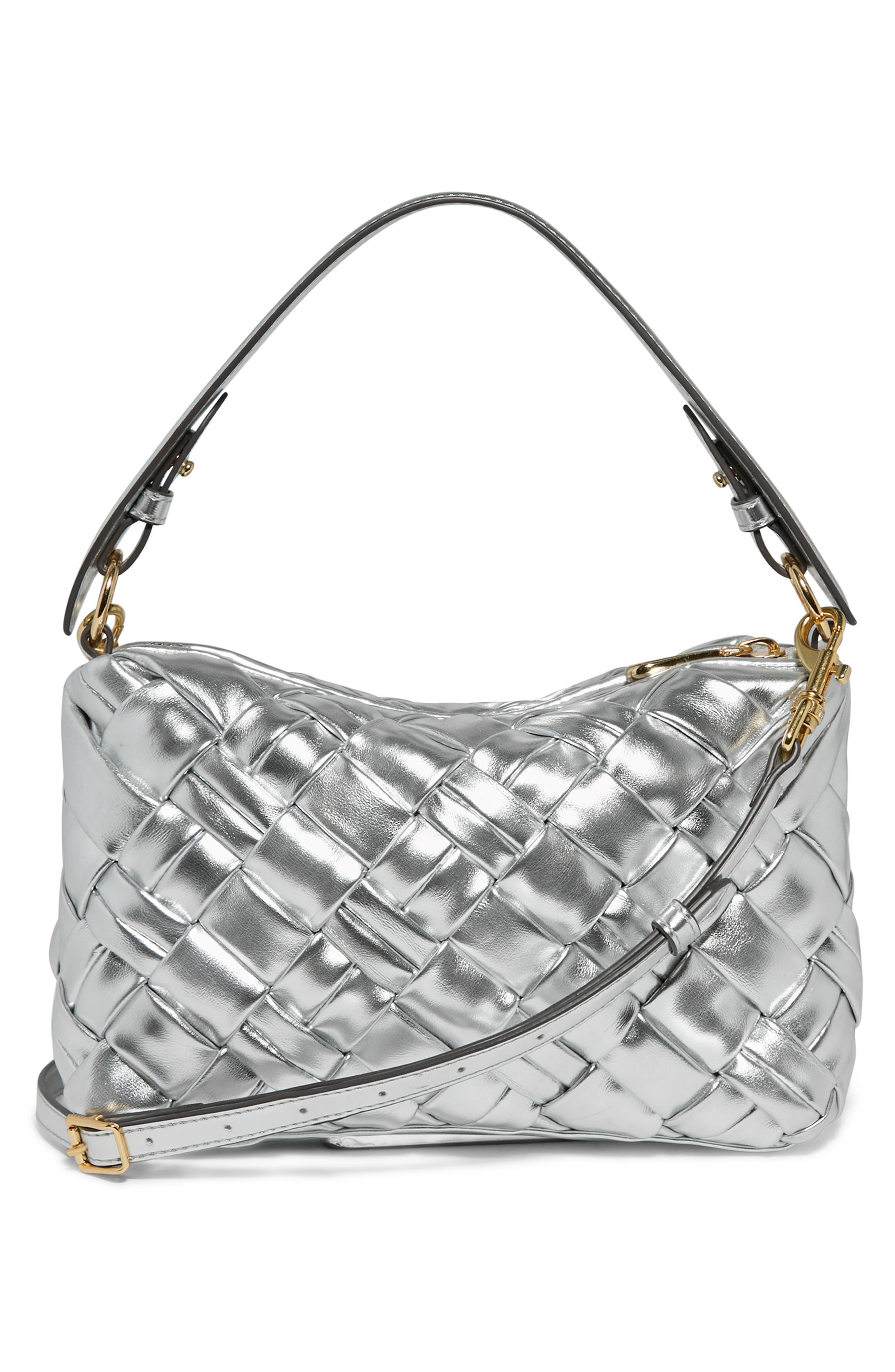 Ava Convertible Leather Shoulder Bag, Alternate, color, WOVEN METALLIC