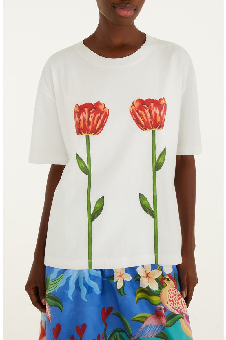 Tropical Rose Organic Cotton T-Shirt, Main, color, OFF-WHITE