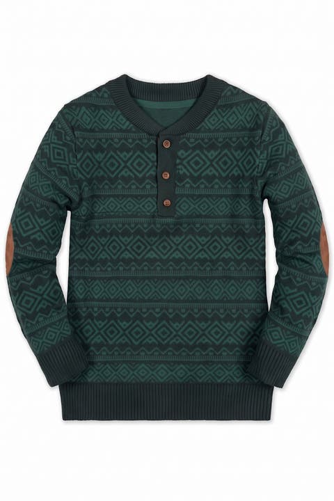 Kids' Organic Cotton Button Placket Elbow Patch Sweater