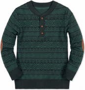 Hope & Henry Kids' Organic Cotton Button Placket Elbow Patch Sweater