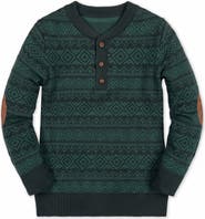 Hope & Henry Kids' Organic Cotton Button Placket Elbow Patch Sweater