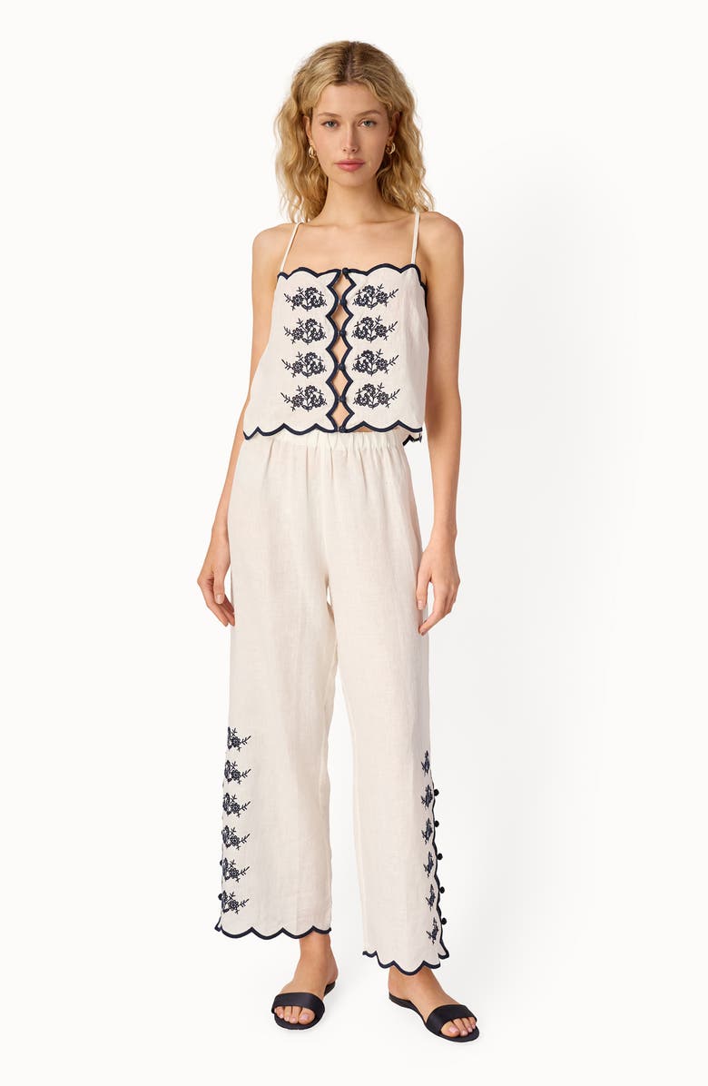 CAMI NYC Nazare Floral Embroidery Linen Camisole, Alternate, color, Macadamia