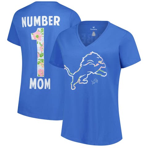 Women's Fanatics  Blue Detroit Lions Plus Size Mother's Day Floral V-Neck T-Shirt