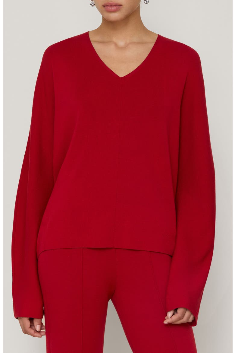 Rib Matte Crepe V-Neck Sweater, Main, color, SPARK