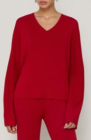 Lafayette 148 New York Rib Matte Crepe V-Neck Sweater