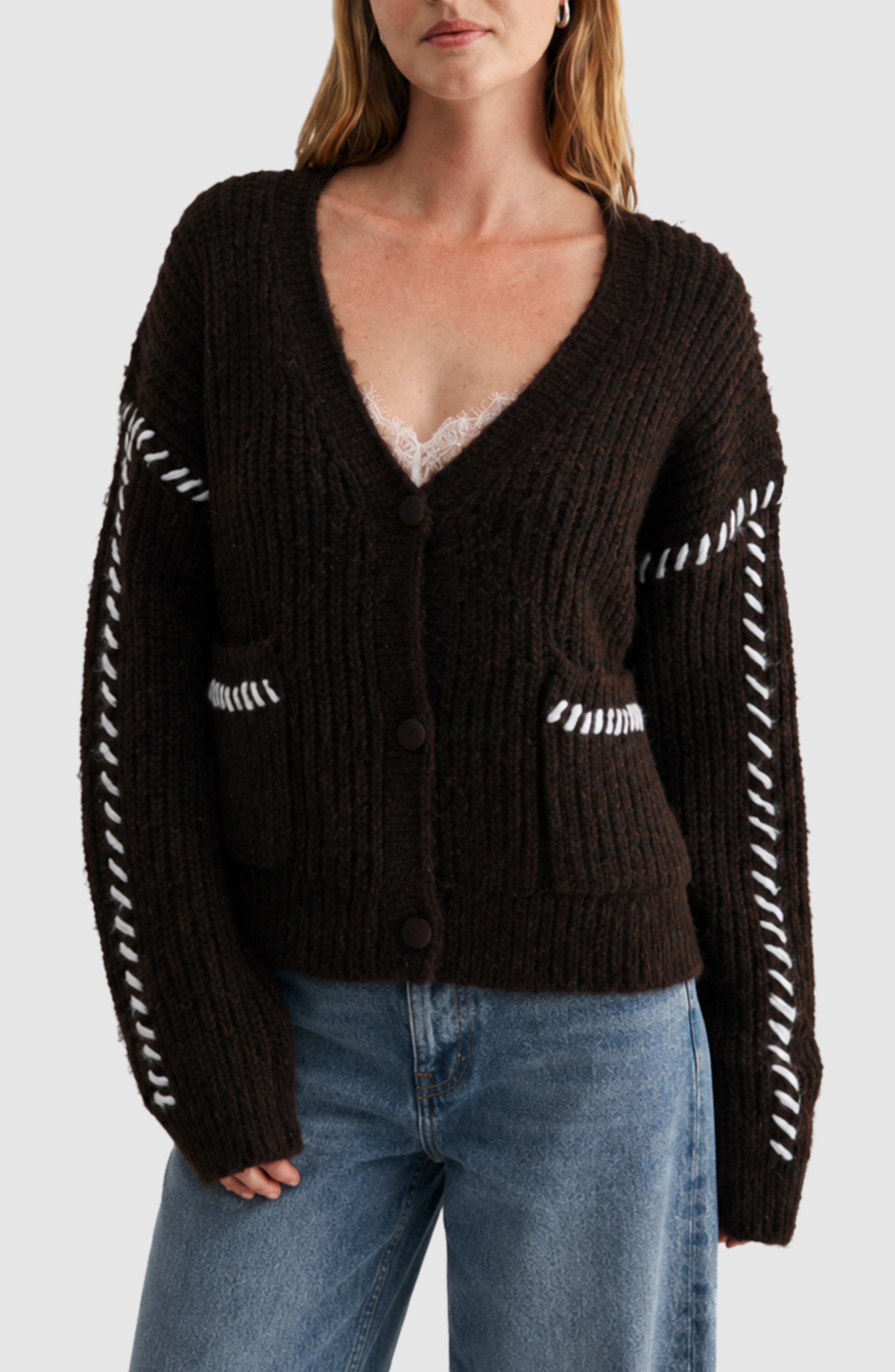 Whipstitch V-Neck Cardigan