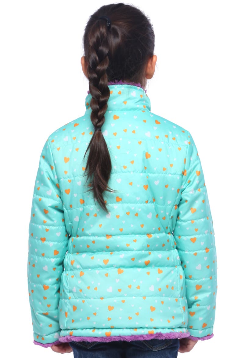 Kids' Reversible Fleece Puffer Jacket, Alternate, color, Mulberry Ice/ Green Printed