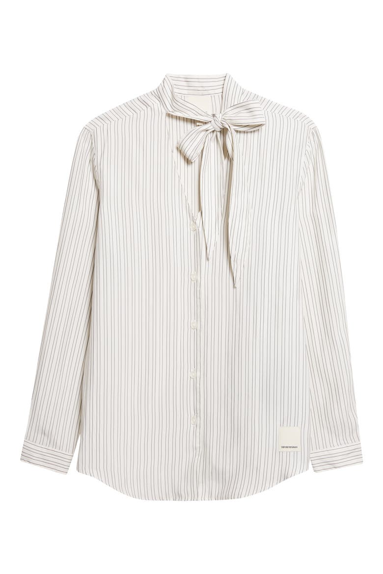 Stripe Tie Neck Button-Up Shirt, Alternate, color, SOLID WHITE