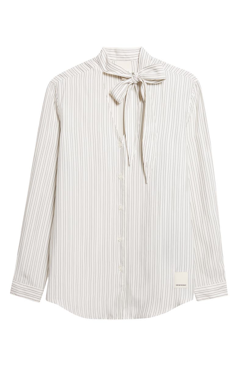 Giorgio Armani Stripe Tie Neck Button-Up Shirt, Main, color, Solid White