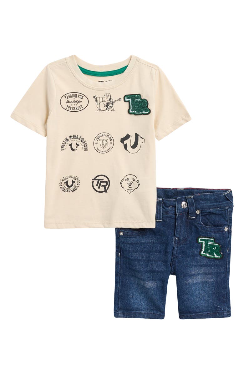 True Religion Kids' Logo T-Shirt & Denim Shorts Set, Main, color, 