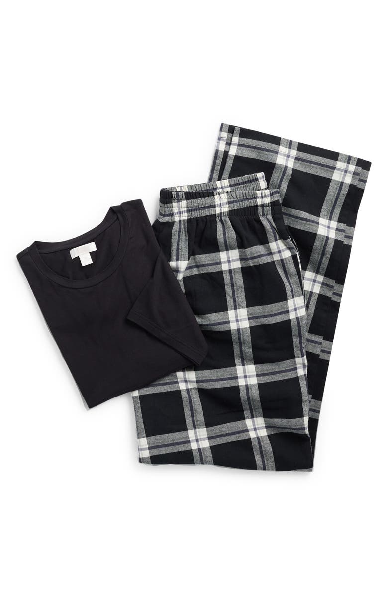 NORDSTROM RACK T-Shirt & Flannel Pajama Pants Set, Alternate, color, Black Bennett Plaid
