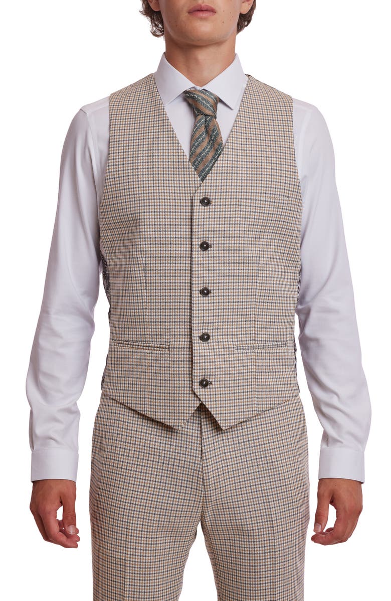 PAISLEY & GRAY Eaton Slim Fit Vest, Main, color, Grey White Yellow Gingham