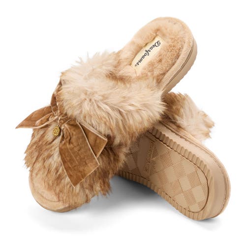 Dearfoams Bianca Pile Slide Slipper With Bow In Brown