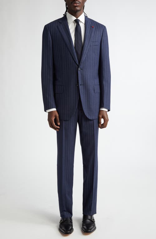 ISAIA Sanita Stripe Stretch Wool Suit in Blue 