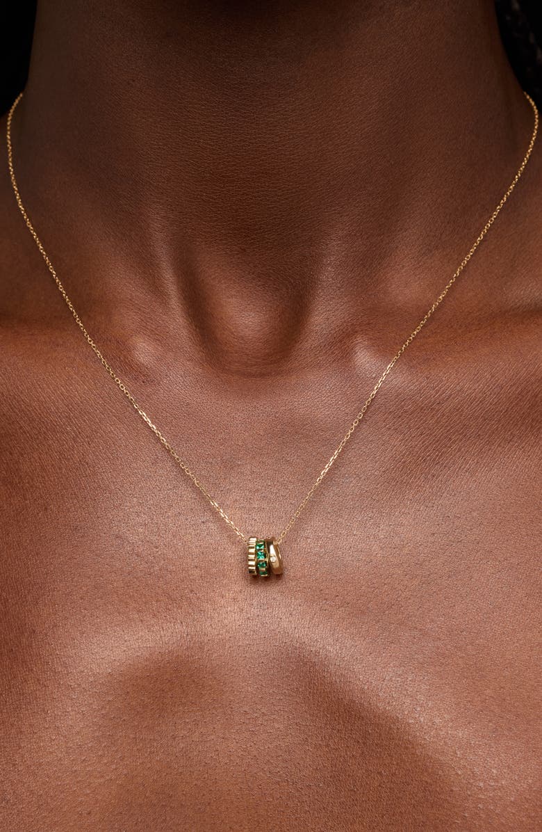 Ana Luisa Solid Yellow Gold - Emerald Zeno Charm Necklace, Alternate, color,