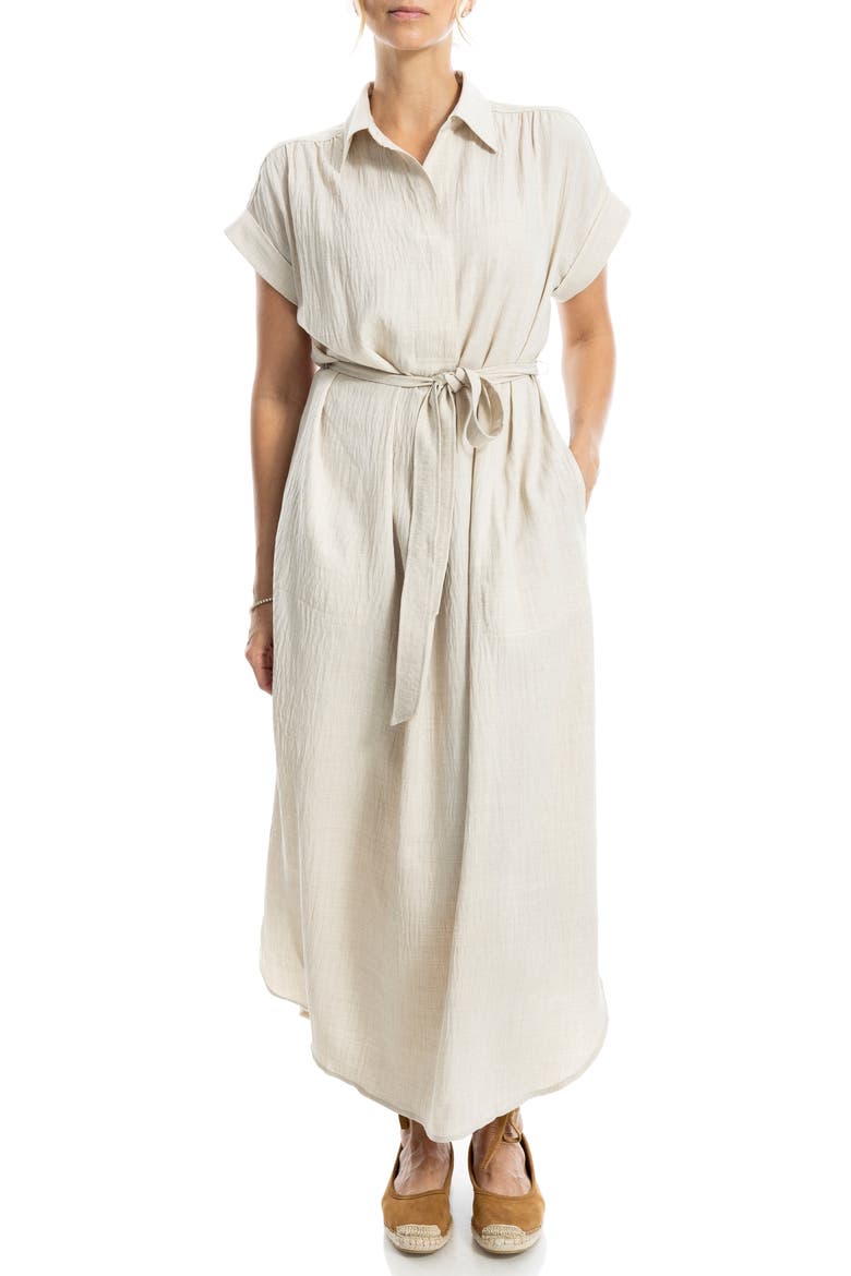 Textured Short Sleeve Maxi Shirtdress, Alternate, color, HEATHER OATMEAL
