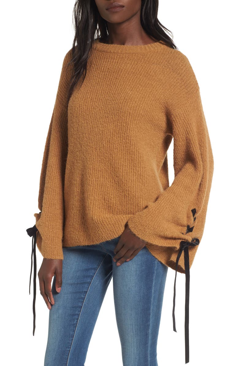 BP. Lace-Up Sleeve Sweater, Main, color, 