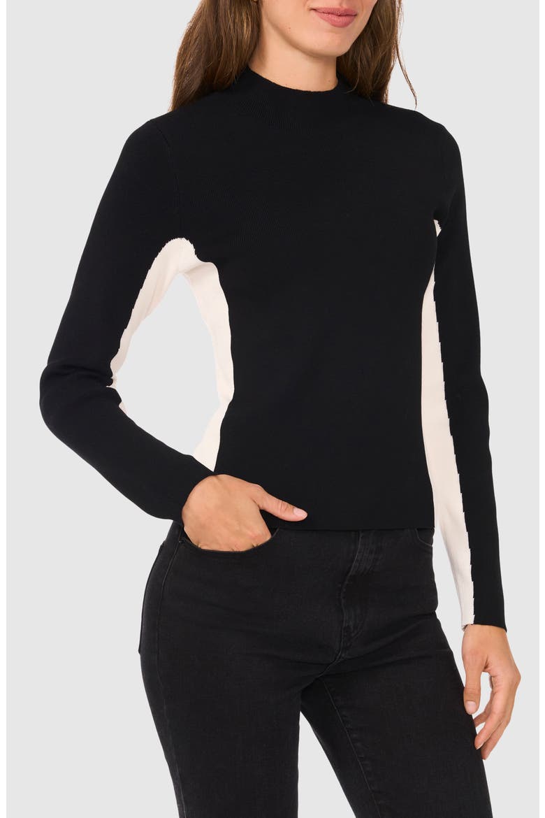 Colorblock Mock Neck Sweater, Main, color, RICH BLACK