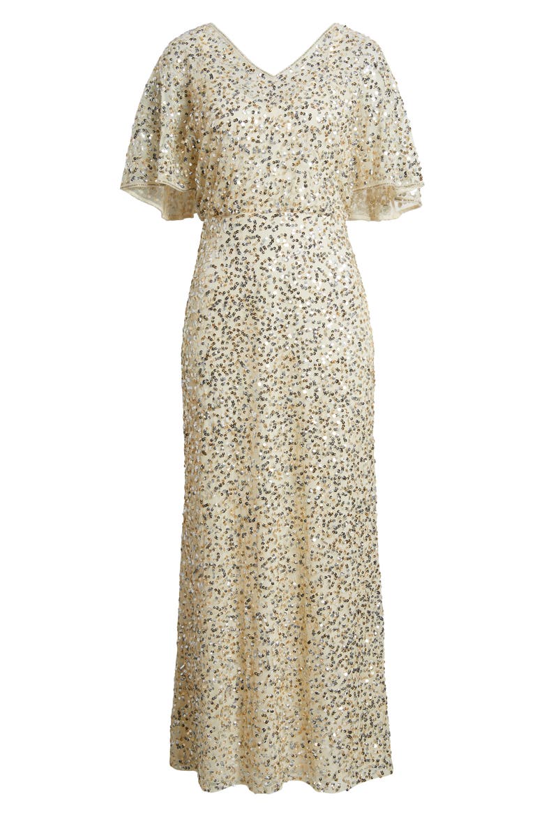 Beaded Capelet Gown, Alternate, color, CHAMPAGNE