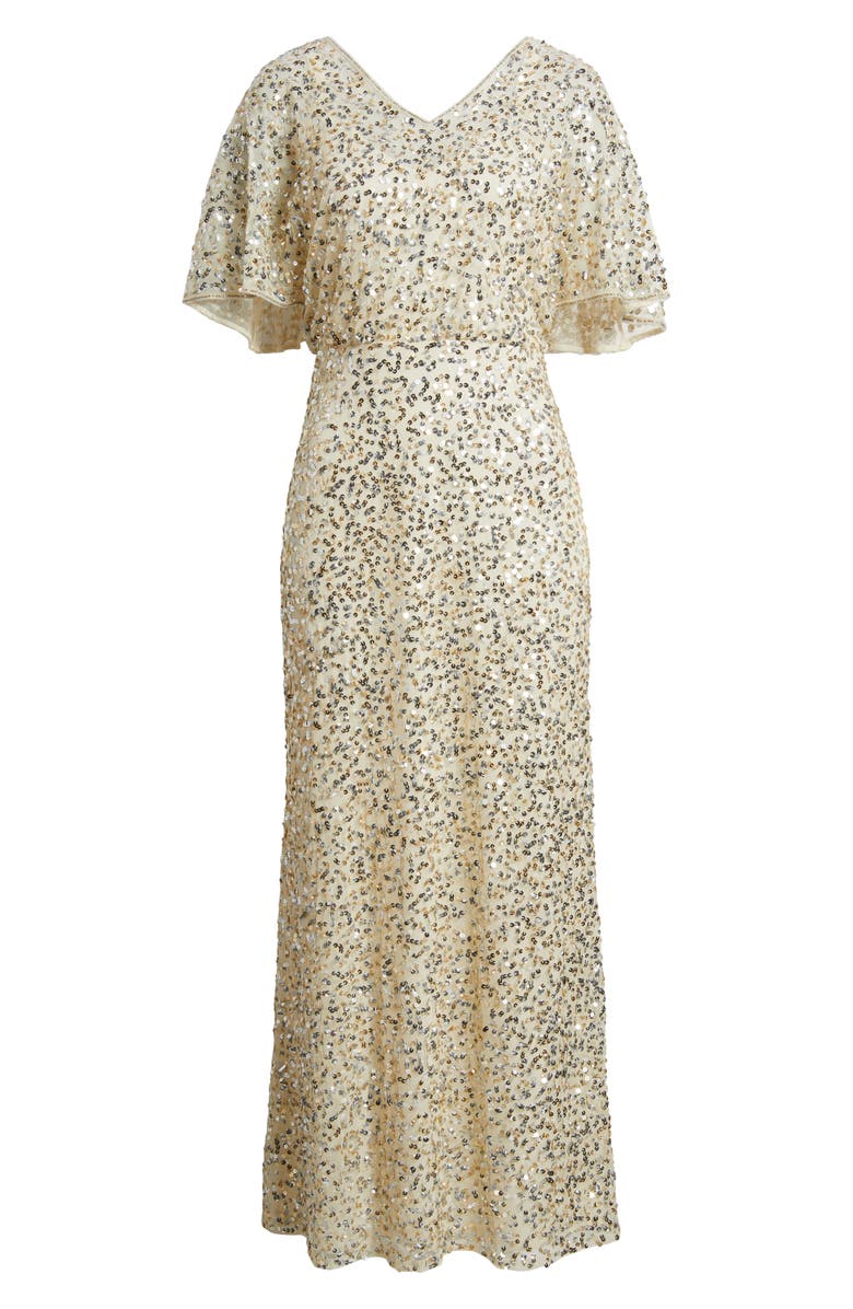 Pisarro Nights Beaded Capelet Gown, Alternate, color, Champagne