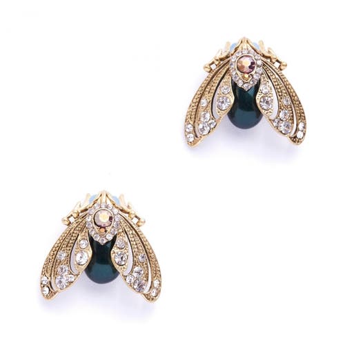 Bill Skinner Studio Bejewelled Moth Stud Earrings In Gold